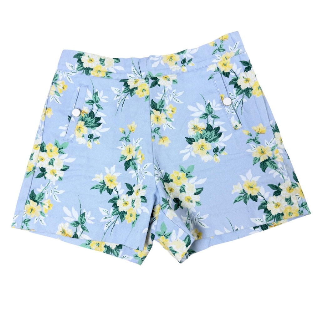 Janie and Jack Girls Blue Floral Cotton Canvas Shorts Size 12 Yellow Flower